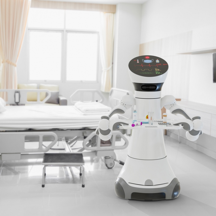 robot carrying medicine in hospital